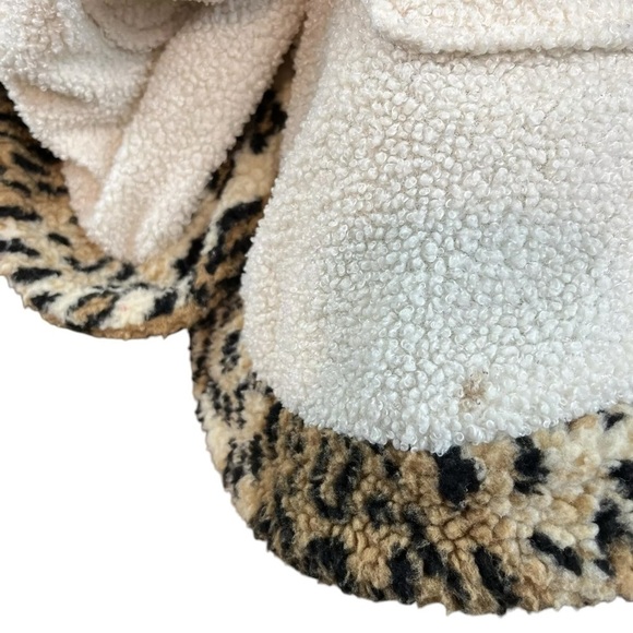Blank NYC Fleece Leopard Print Faux Leather Trim Coat Jacket Beige Tan Sz Small - Picture 11 of 13